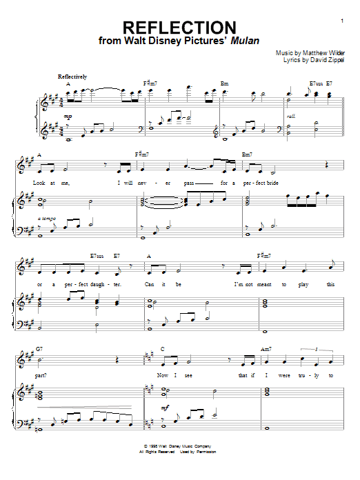 Learn to play David Zippel Reflection sheet music for Piano & Vocal in minutes. David Zippel Reflection sheet music notes and chords. Download Printable PDF.