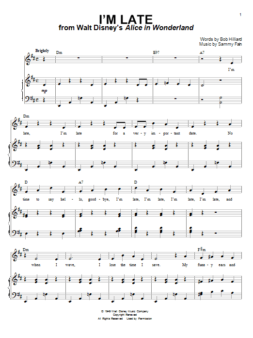 Learn to play Sammy Fain I'm Late sheet music for Piano & Vocal in minutes. Sammy Fain I'm Late sheet music notes and chords. Download Printable PDF.