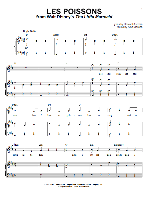 Learn to play Alan Menken Les Poissons sheet music for Piano & Vocal in minutes. Alan Menken Les Poissons sheet music notes and chords. Download Printable PDF.