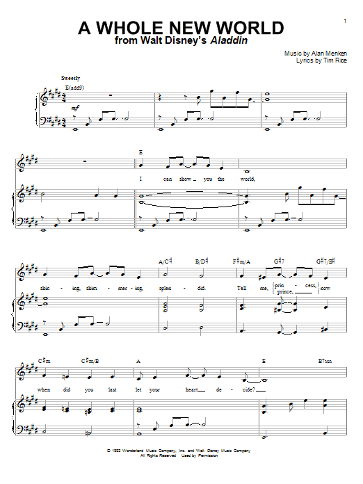 Learn to play Peabo Bryson A Whole New World sheet music for Piano & Vocal in minutes. Peabo Bryson A Whole New World sheet music notes and chords. Download Printable PDF.