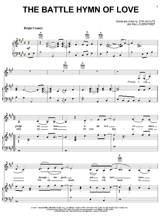 Learn to play Kathy Mattea The Battle Hymn Of Love sheet music for Piano, Vocal & Guitar (Right-Hand Melody) in minutes. Kathy Mattea The Battle Hymn Of Love sheet music notes and chords. Download Printable PDF.