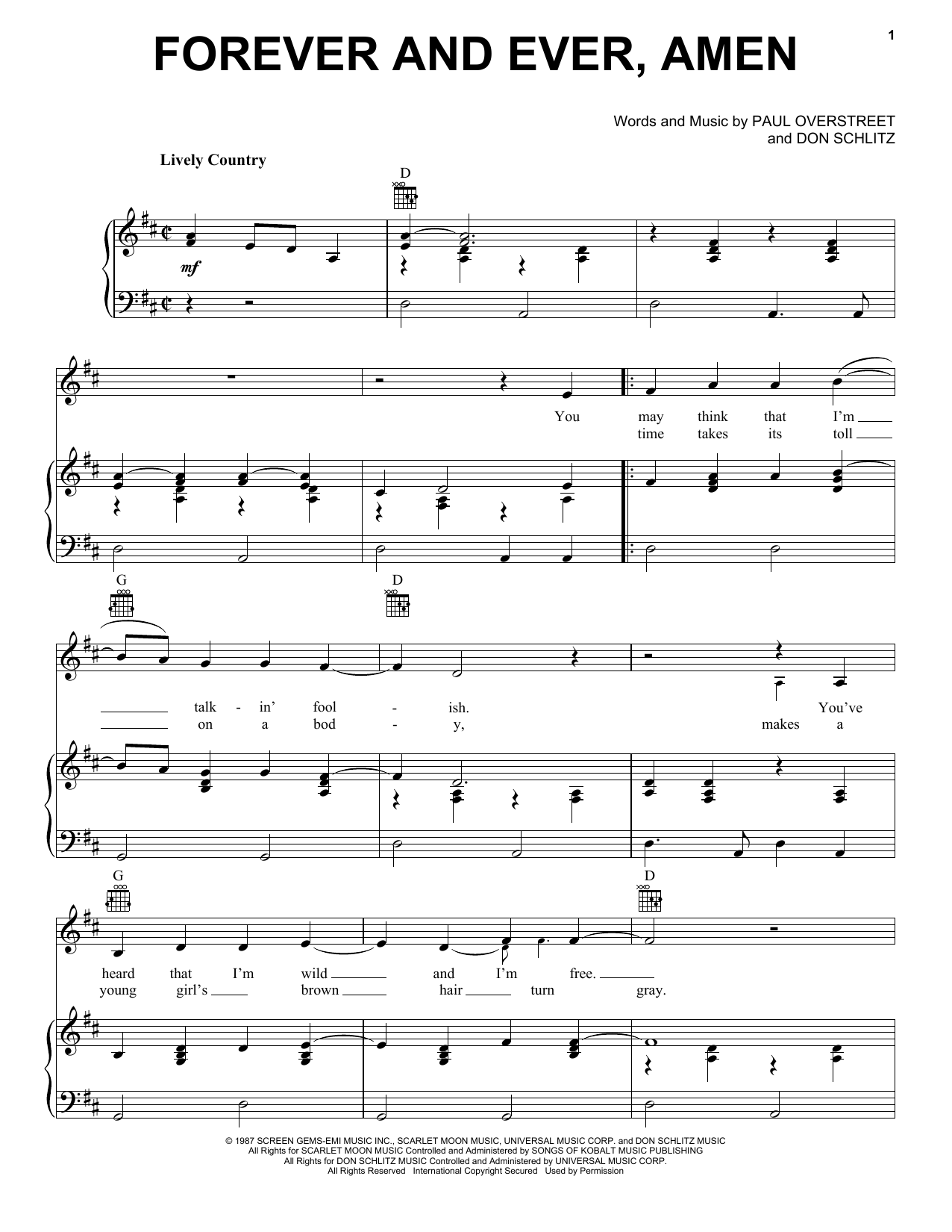 Learn to play Randy Travis Forever And Ever, Amen sheet music for Piano, Vocal & Guitar (Right-Hand Melody) in minutes. Randy Travis Forever And Ever, Amen sheet music notes and chords. Download Printable PDF.