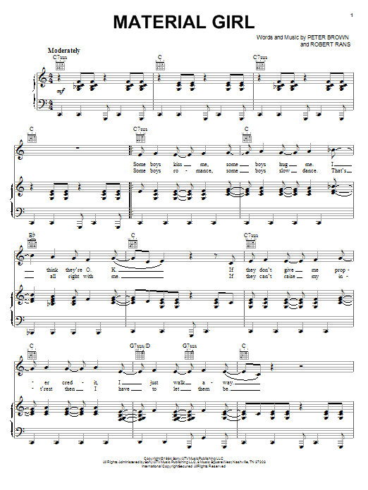 Learn to play Madonna Material Girl sheet music for Piano, Vocal & Guitar (Right-Hand Melody) in minutes. Madonna Material Girl sheet music notes and chords. Download Printable PDF.