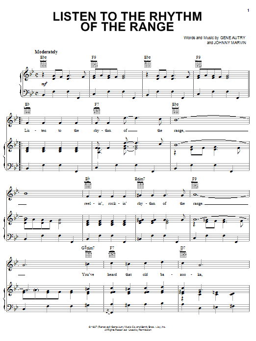 Learn to play Gene Autry Listen To The Rhythm Of The Range sheet music for Piano, Vocal & Guitar (Right-Hand Melody) in minutes. Gene Autry Listen To The Rhythm Of The Range sheet music notes and chords. Download Printable PDF.
