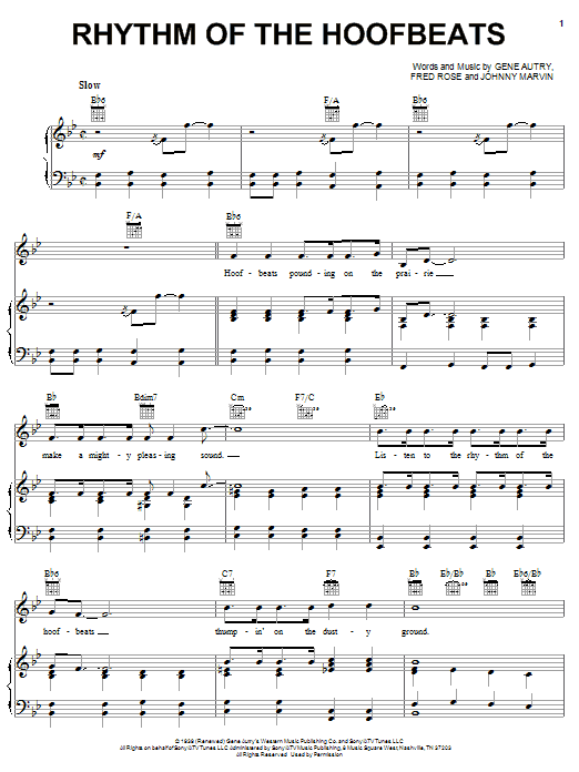 Learn to play Gene Autry Rhythm Of The Hoofbeats sheet music for Piano, Vocal & Guitar (Right-Hand Melody) in minutes. Gene Autry Rhythm Of The Hoofbeats sheet music notes and chords. Download Printable PDF.
