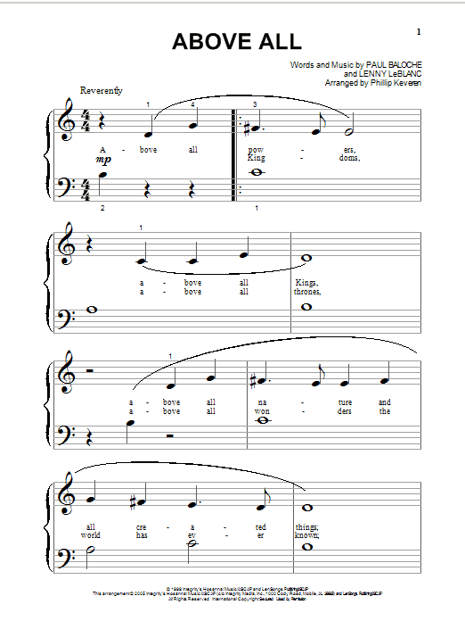 Learn to play Paul Baloche Above All sheet music for Piano (Big Notes) in minutes. Paul Baloche Above All sheet music notes and chords. Download Printable PDF.