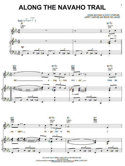 Learn to play Roy Rogers Along The Navajo Trail sheet music for Piano, Vocal & Guitar (Right-Hand Melody) in minutes. Roy Rogers Along The Navajo Trail sheet music notes and chords. Download Printable PDF.