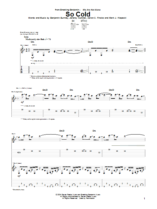 Learn to play Breaking Benjamin So Cold sheet music for Guitar Tab in minutes. Breaking Benjamin So Cold sheet music notes and chords. Download Printable PDF.