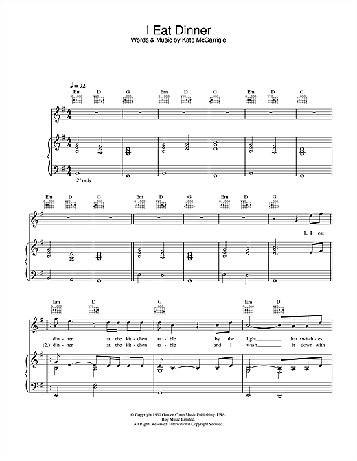 Learn to play Rufus Wainwright & Dido I Eat Dinner (from Bridget Jones: The Edge Of Reason) sheet music for Piano, Vocal & Guitar (Right-Hand Melody) in minutes. Rufus Wainwright & Dido I Eat Dinner (from Bridget Jones: The Edge Of Reason) sheet music notes and chords. Download Printable PDF.
