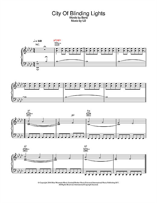 Learn to play U2 City Of Blinding Lights sheet music for Piano, Vocal & Guitar (Right-Hand Melody) in minutes. U2 City Of Blinding Lights sheet music notes and chords. Download Printable PDF.