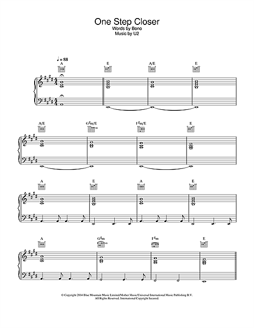 Learn to play U2 One Step Closer sheet music for Piano, Vocal & Guitar (Right-Hand Melody) in minutes. U2 One Step Closer sheet music notes and chords. Download Printable PDF.
