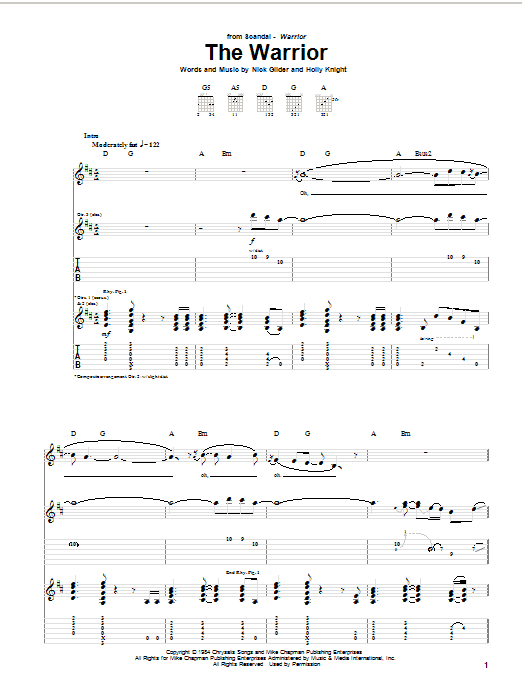 Learn to play Scandal The Warrior sheet music for Guitar Tab in minutes. Scandal The Warrior sheet music notes and chords. Download Printable PDF.