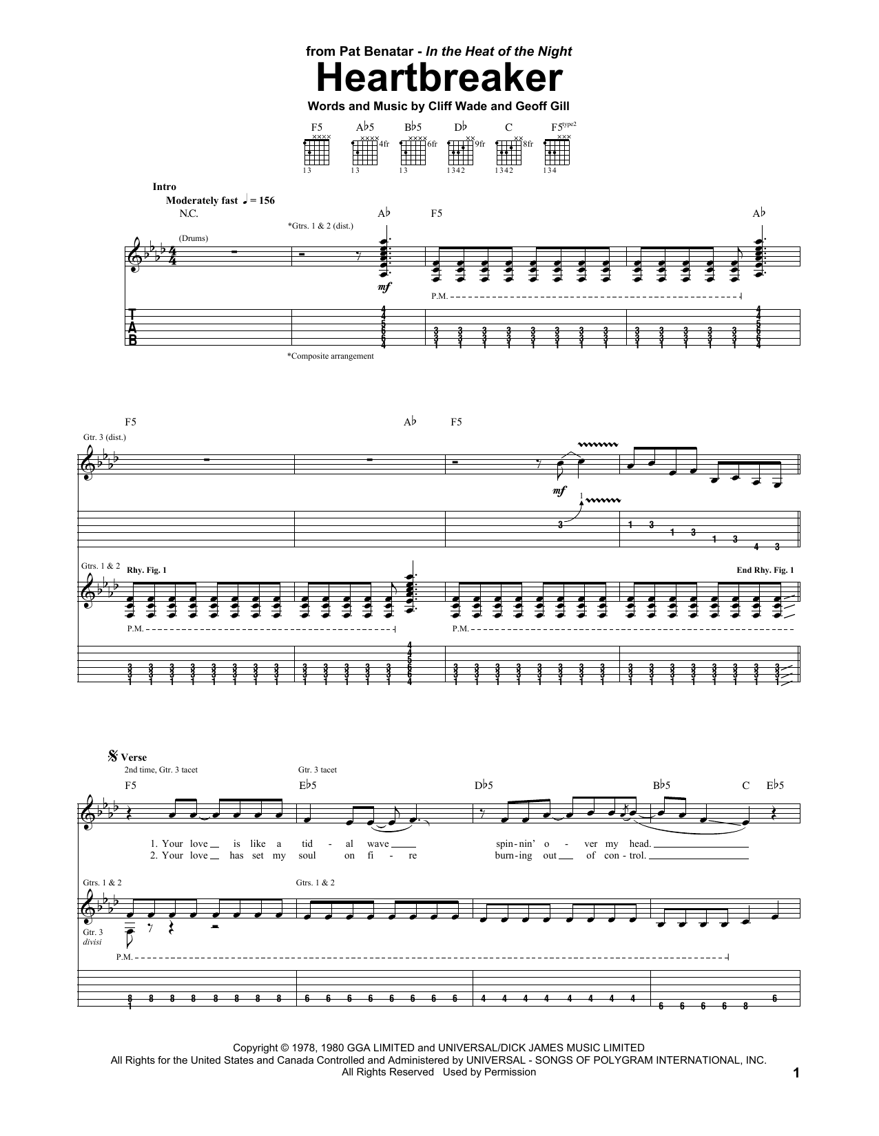 Learn to play Pat Benatar Heartbreaker sheet music for Guitar Tab in minutes. Pat Benatar Heartbreaker sheet music notes and chords. Download Printable PDF.