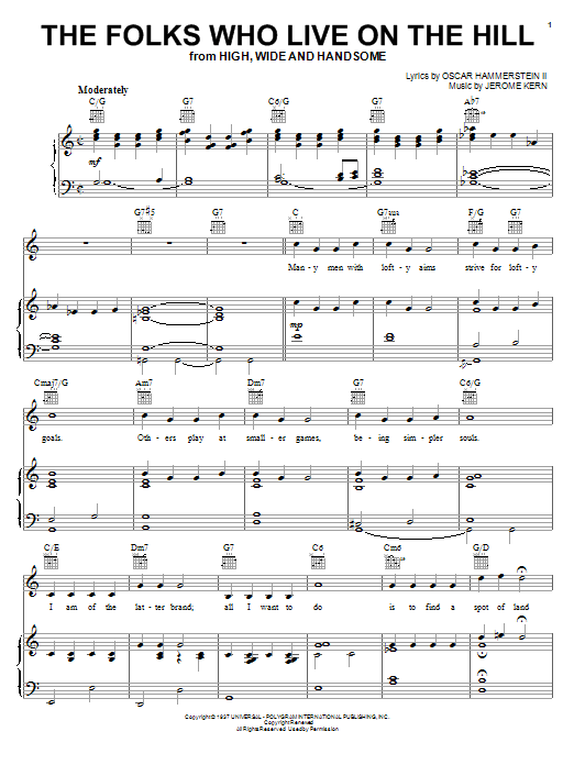 Learn to play Peggy Lee The Folks Who Live On The Hill sheet music for Piano, Vocal & Guitar (Right-Hand Melody) in minutes. Peggy Lee The Folks Who Live On The Hill sheet music notes and chords. Download Printable PDF.