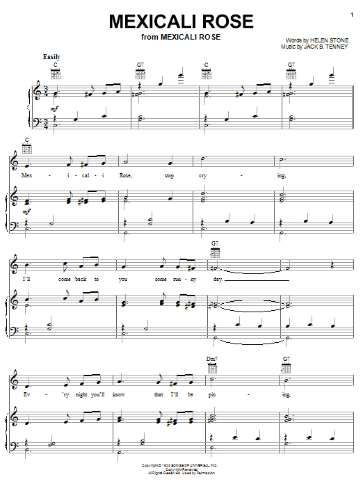 Learn to play Gene Autry Mexicali Rose sheet music for Piano, Vocal & Guitar (Right-Hand Melody) in minutes. Gene Autry Mexicali Rose sheet music notes and chords. Download Printable PDF.