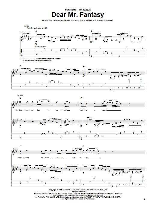 Learn to play Traffic Dear Mr. Fantasy sheet music for Guitar Tab in minutes. Traffic Dear Mr. Fantasy sheet music notes and chords. Download Printable PDF.