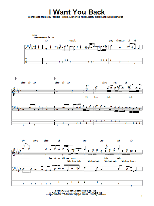 Learn to play The Jackson 5 I Want You Back sheet music for Bass Guitar Tab in minutes. The Jackson 5 I Want You Back sheet music notes and chords. Download Printable PDF.
