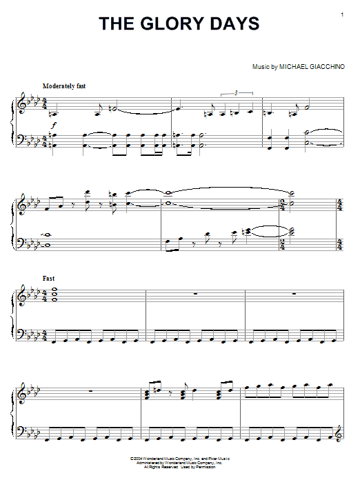 Learn to play Michael Giacchino The Glory Days (from The Incredibles) sheet music for Piano in minutes. Michael Giacchino The Glory Days (from The Incredibles) sheet music notes and chords. Download Printable PDF.