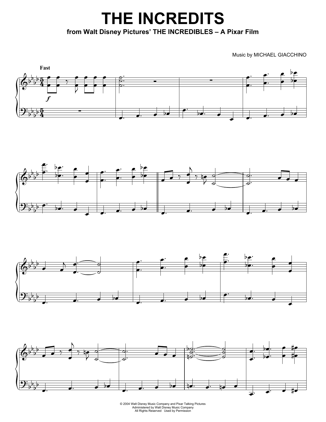 Learn to play Michael Giacchino The Incredits sheet music for Piano in minutes. Michael Giacchino The Incredits sheet music notes and chords. Download Printable PDF.