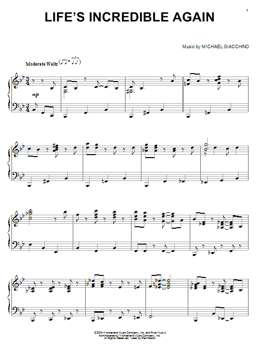 Learn to play Michael Giacchino Life's Incredible Again (from The Incredibles) sheet music for Piano in minutes. Michael Giacchino Life's Incredible Again (from The Incredibles) sheet music notes and chords. Download Printable PDF.