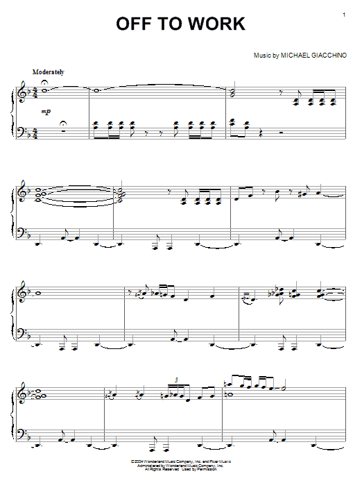 Learn to play Michael Giacchino Off To Work (from The Incredibles) sheet music for Piano in minutes. Michael Giacchino Off To Work (from The Incredibles) sheet music notes and chords. Download Printable PDF.