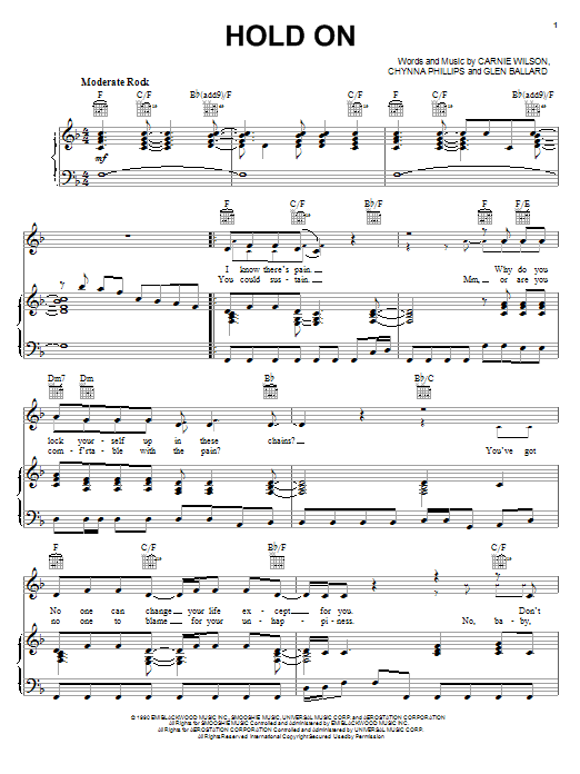 Learn to play Wilson Phillips Hold On sheet music for Piano, Vocal & Guitar (Right-Hand Melody) in minutes. Wilson Phillips Hold On sheet music notes and chords. Download Printable PDF.