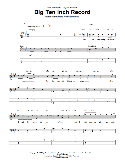 Learn to play Aerosmith Big Ten Inch Record sheet music for Bass Guitar Tab in minutes. Aerosmith Big Ten Inch Record sheet music notes and chords. Download Printable PDF.