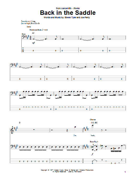 Learn to play Aerosmith Back In The Saddle sheet music for Bass Guitar Tab in minutes. Aerosmith Back In The Saddle sheet music notes and chords. Download Printable PDF.