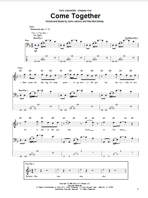 Learn to play Aerosmith Come Together sheet music for Bass Guitar Tab in minutes. Aerosmith Come Together sheet music notes and chords. Download Printable PDF.