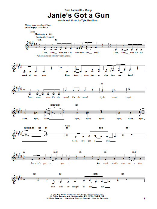 Learn to play Aerosmith Janie's Got A Gun sheet music for Bass Guitar Tab in minutes. Aerosmith Janie's Got A Gun sheet music notes and chords. Download Printable PDF.