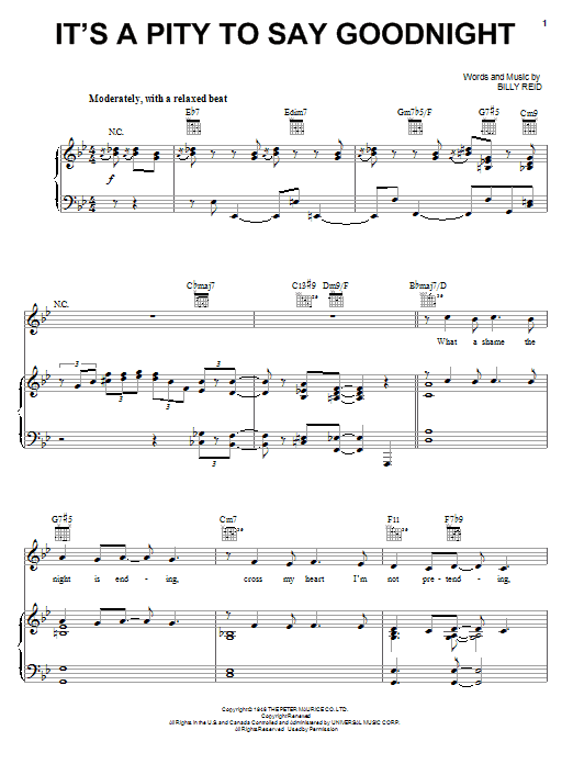 Learn to play Ella Fitzgerald It's A Pity To Say Goodnight sheet music for Piano, Vocal & Guitar (Right-Hand Melody) in minutes. Ella Fitzgerald It's A Pity To Say Goodnight sheet music notes and chords. Download Printable PDF.