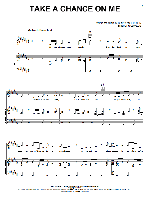 Learn to play ABBA Take A Chance On Me sheet music for Piano, Vocal & Guitar (Right-Hand Melody) in minutes. ABBA Take A Chance On Me sheet music notes and chords. Download Printable PDF.