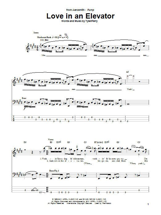 Learn to play Aerosmith Love In An Elevator sheet music for Bass Guitar Tab in minutes. Aerosmith Love In An Elevator sheet music notes and chords. Download Printable PDF.