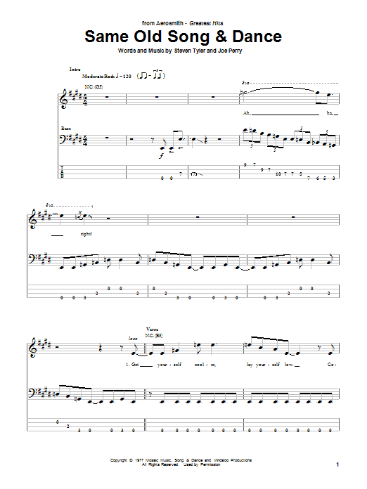 Learn to play Aerosmith Same Old Song And Dance sheet music for Bass Guitar Tab in minutes. Aerosmith Same Old Song And Dance sheet music notes and chords. Download Printable PDF.