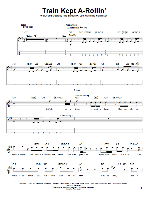 Learn to play Aerosmith Train Kept A-Rollin' sheet music for Bass Guitar Tab in minutes. Aerosmith Train Kept A-Rollin' sheet music notes and chords. Download Printable PDF.