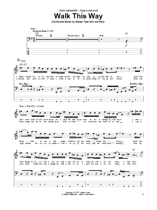 Learn to play Aerosmith and Run D.M.C. Walk This Way sheet music for Bass Guitar Tab in minutes. Aerosmith and Run D.M.C. Walk This Way sheet music notes and chords. Download Printable PDF.