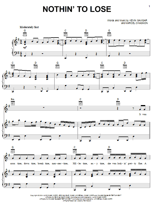 Learn to play Josh Gracin Nothin' To Lose sheet music for Piano, Vocal & Guitar (Right-Hand Melody) in minutes. Josh Gracin Nothin' To Lose sheet music notes and chords. Download Printable PDF.