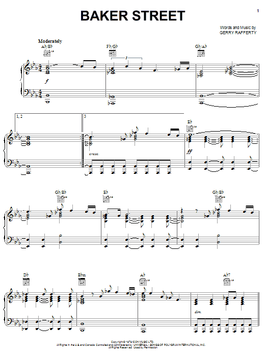 Learn to play Gerry Rafferty Baker Street sheet music for Piano, Vocal & Guitar (Right-Hand Melody) in minutes. Gerry Rafferty Baker Street sheet music notes and chords. Download Printable PDF.