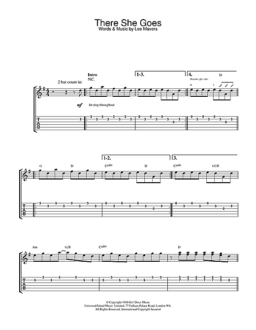 Learn to play The La's There She Goes sheet music for Guitar Tab in minutes. The La's There She Goes sheet music notes and chords. Download Printable PDF.