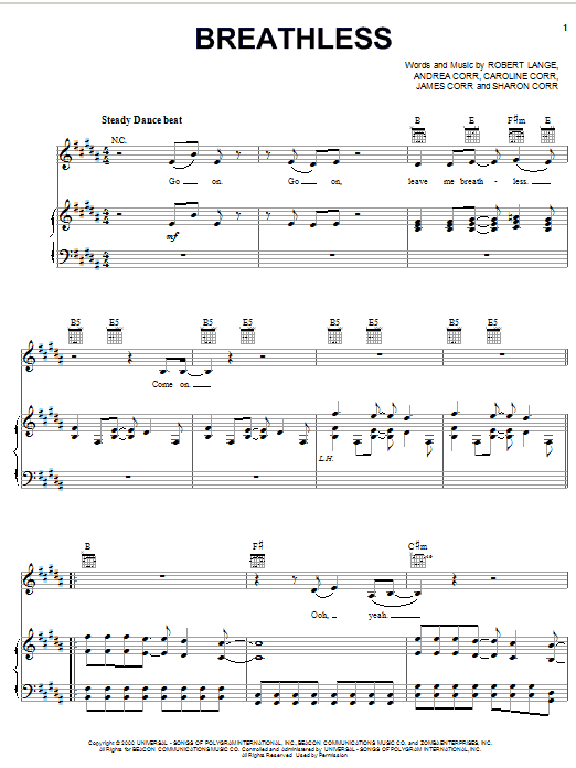 Learn to play The Corrs Breathless sheet music for Piano, Vocal & Guitar (Right-Hand Melody) in minutes. The Corrs Breathless sheet music notes and chords. Download Printable PDF.