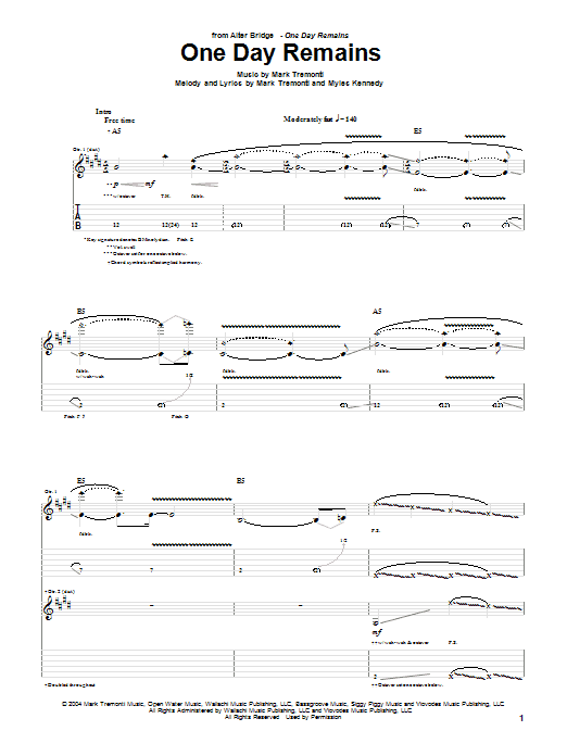 Learn to play Alter Bridge One Day Remains sheet music for Guitar Tab in minutes. Alter Bridge One Day Remains sheet music notes and chords. Download Printable PDF.