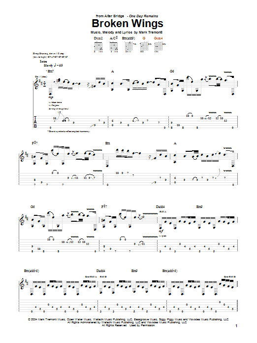 Learn to play Alter Bridge Broken Wings sheet music for Guitar Tab in minutes. Alter Bridge Broken Wings sheet music notes and chords. Download Printable PDF.
