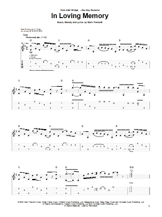 Learn to play Alter Bridge In Loving Memory sheet music for Guitar Tab in minutes. Alter Bridge In Loving Memory sheet music notes and chords. Download Printable PDF.