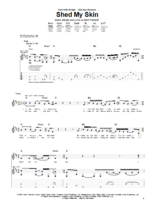 Learn to play Alter Bridge Shed My Skin sheet music for Guitar Tab in minutes. Alter Bridge Shed My Skin sheet music notes and chords. Download Printable PDF.