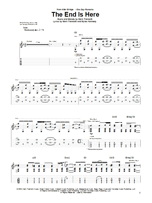 Learn to play Alter Bridge The End Is Here sheet music for Guitar Tab in minutes. Alter Bridge The End Is Here sheet music notes and chords. Download Printable PDF.