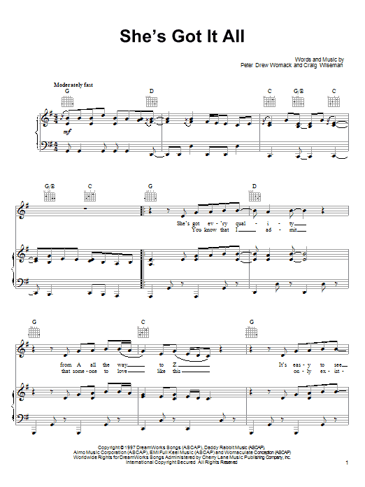 Learn to play Kenny Chesney She's Got It All sheet music for Piano, Vocal & Guitar (Right-Hand Melody) in minutes. Kenny Chesney She's Got It All sheet music notes and chords. Download Printable PDF.