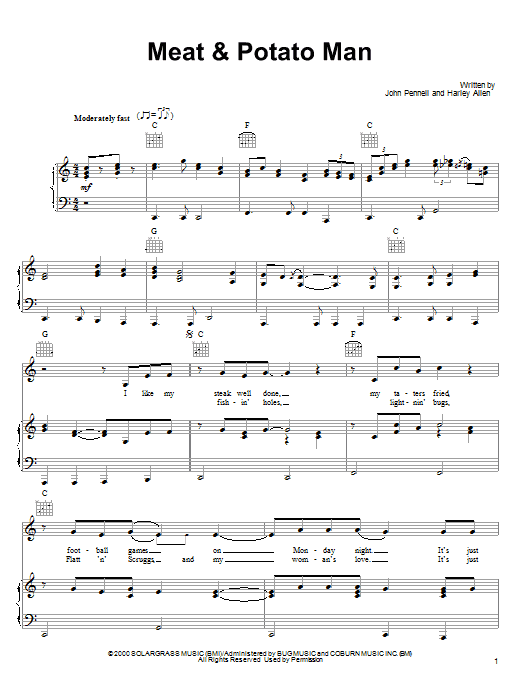 Learn to play Alan Jackson Meat & Potato Man sheet music for Piano, Vocal & Guitar (Right-Hand Melody) in minutes. Alan Jackson Meat & Potato Man sheet music notes and chords. Download Printable PDF.