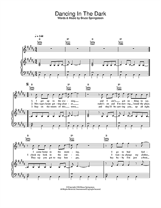 Learn to play Bruce Springsteen Dancing In The Dark sheet music for Piano, Vocal & Guitar (Right-Hand Melody) in minutes. Bruce Springsteen Dancing In The Dark sheet music notes and chords. Download Printable PDF.