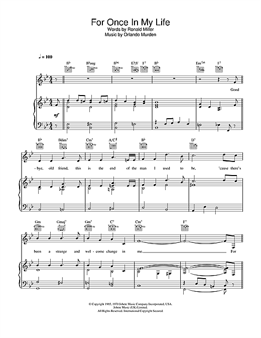 Learn to play Stevie Wonder For Once In My Life sheet music for Piano, Vocal & Guitar (Right-Hand Melody) in minutes. Stevie Wonder For Once In My Life sheet music notes and chords. Download Printable PDF.