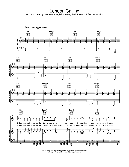 Learn to play The Clash London Calling sheet music for Piano, Vocal & Guitar (Right-Hand Melody) in minutes. The Clash London Calling sheet music notes and chords. Download Printable PDF.